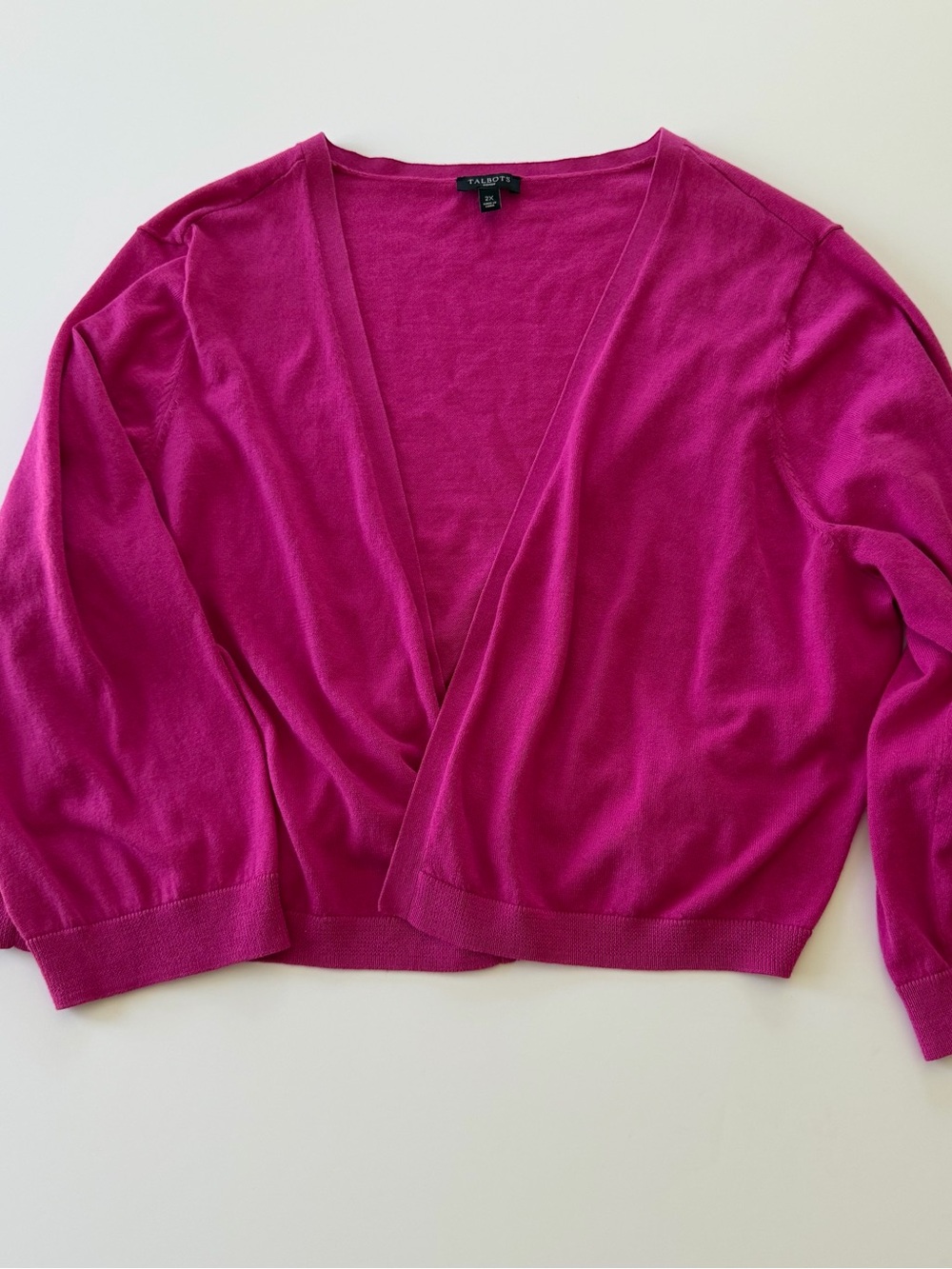 Women's TALBOTS Pink Cotton Modal Open Front Cropped Cardigan Sweater Size 2X